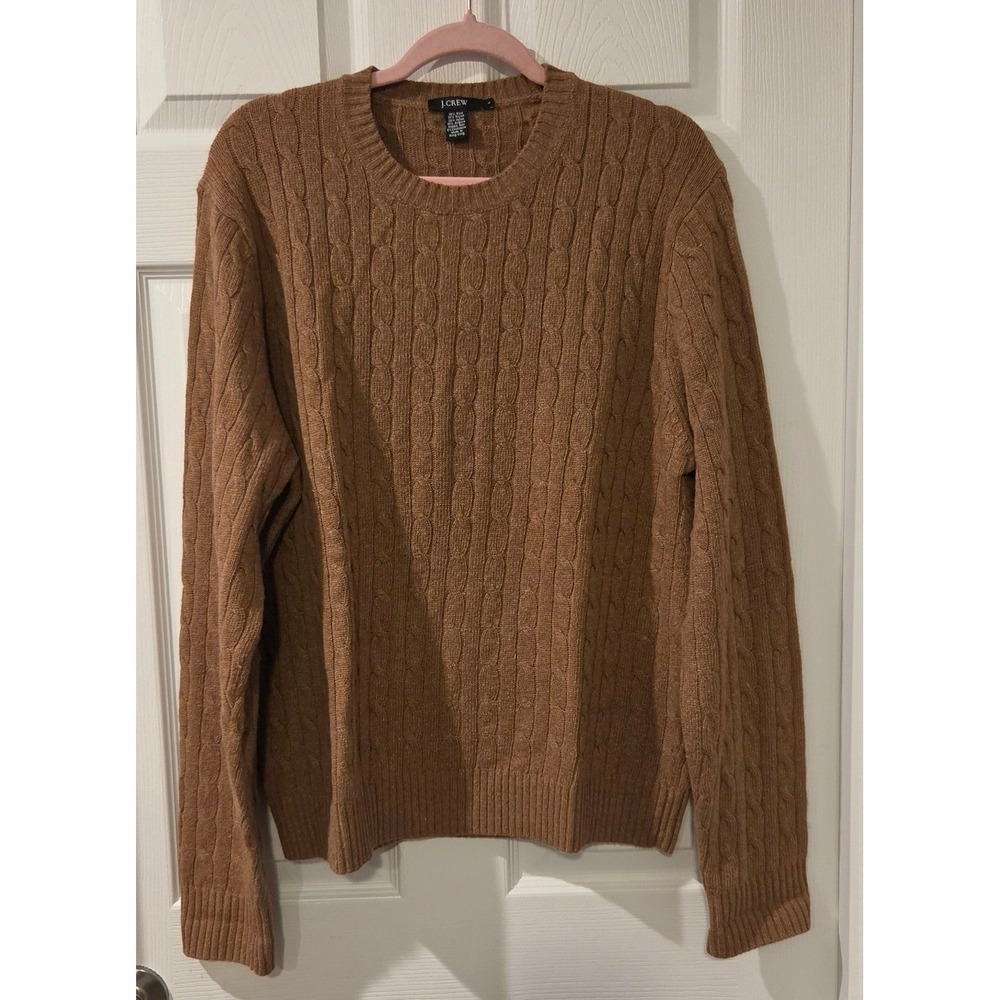 J.Crew‎ Camel Cable Knit Wool Angora Cashmere Sweater Men's Large Brown Crewneck